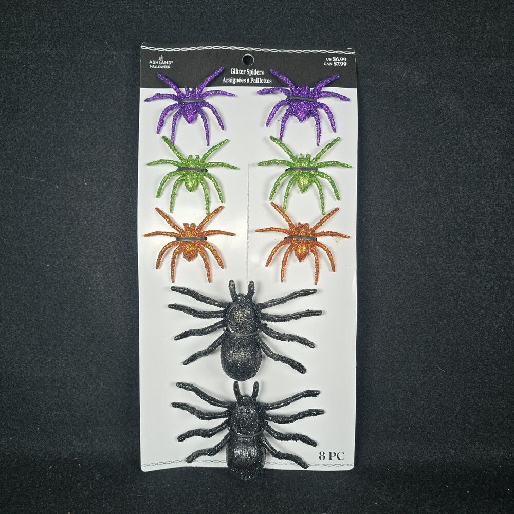 Ashland Halloween Glitter Spiders Holiday Decoration Craft Colorful 8 Pieces